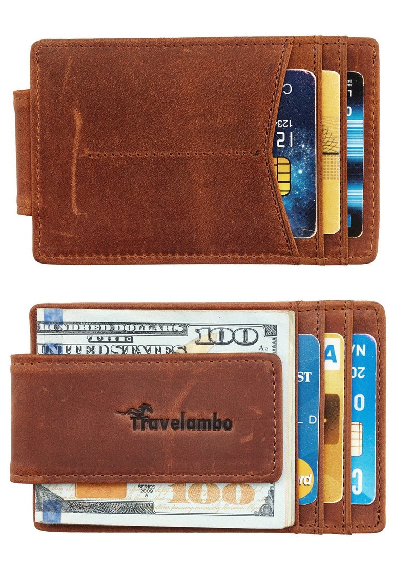 Travelambo Money Clip Front Pocket Wallet Slim Minimalist Wallet RFID Blocking (Matte Deep Brown) - Image 2